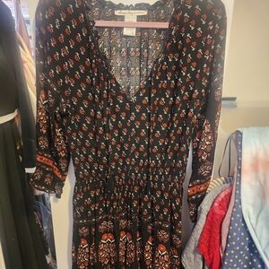 American Rag Black Midi Dress with Rust Floral Print